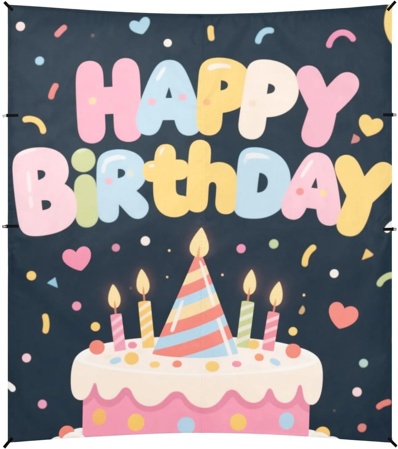 Birthday Cake Cartoon Colorful Beach Cabana Tent UPF50 Easy Setup Shade Sun Shelter with Sandbags, Sand Shovel, Poles for Camping, Picnics, Backyard