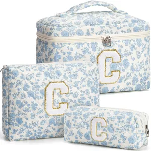 Birthday Gifts for Teen Girls Women, Personalized Initial Makeup Bag Quilted Cosmetic Bag Floral Make Up Bag Travel Toiletry Bag Teen Girl Gifts Trendy Stuff Mothers Day Gifts for Mom Daughter Friends