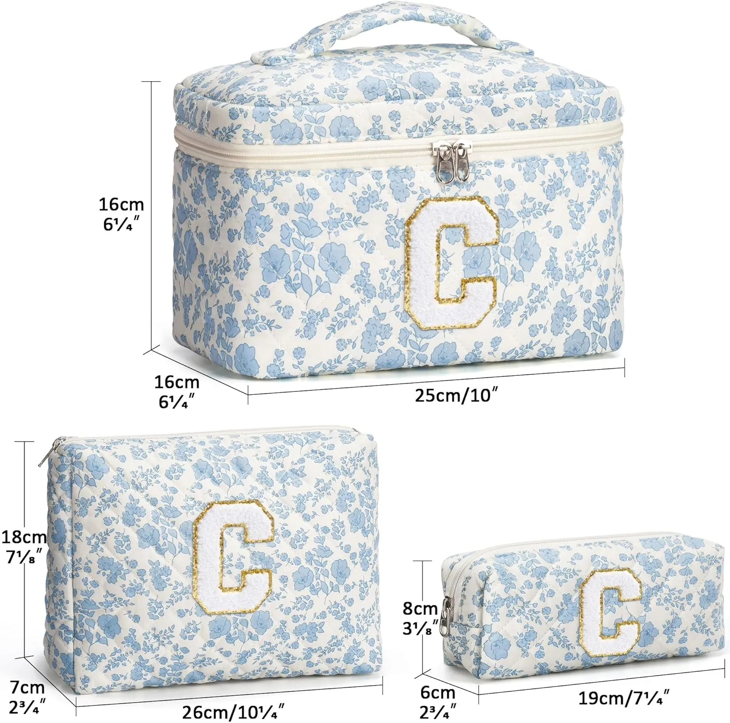 Birthday Gifts for Teen Girls Women, Personalized Initial Makeup Bag Quilted Cosmetic Bag Floral Make Up Bag Travel Toiletry Bag Teen Girl Gifts Trendy Stuff Mothers Day Gifts for Mom Daughter Friends