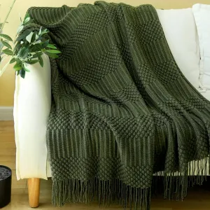 Blagic Knitted Throw Blanket for Couch, Bed and Sofa. Super Soft Blanket with Tassels, Dark Green Throw Blanket, 50 x 60 Inches Lightweight & Cosy Home Decor