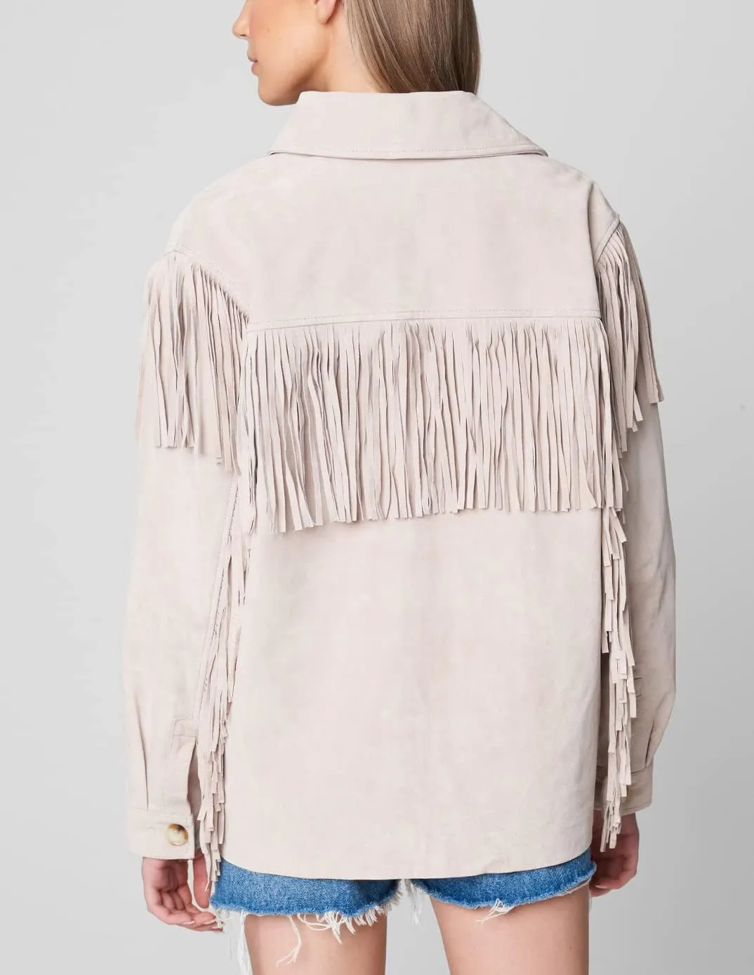 [BLANKNYC] Womens Real Suede Fringe Shirt Jacket, Stylish Coat & Designer Clothing