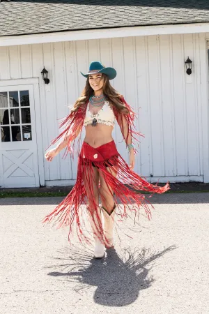 Boar Suede Long Fringe Belt