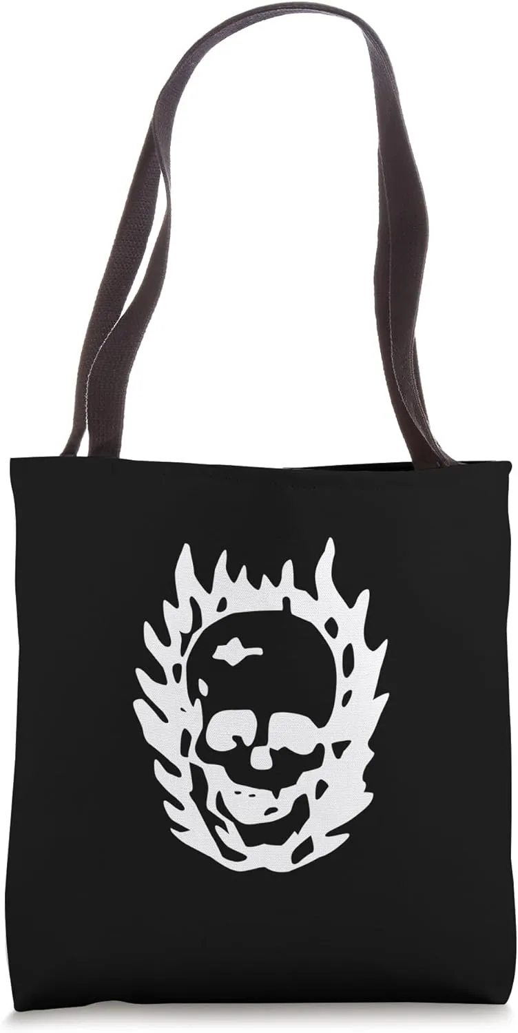 Bold Gothic Skull with Flames Tote Bag