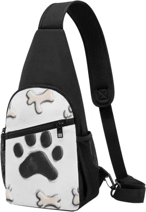 Bone and paw Print Printed Chest Bag Chest Shoulder Crossbody Bag for Men Women Travel Chest Pack Hiking Shoulder Bags, Black, One Size, Hiking Backpack