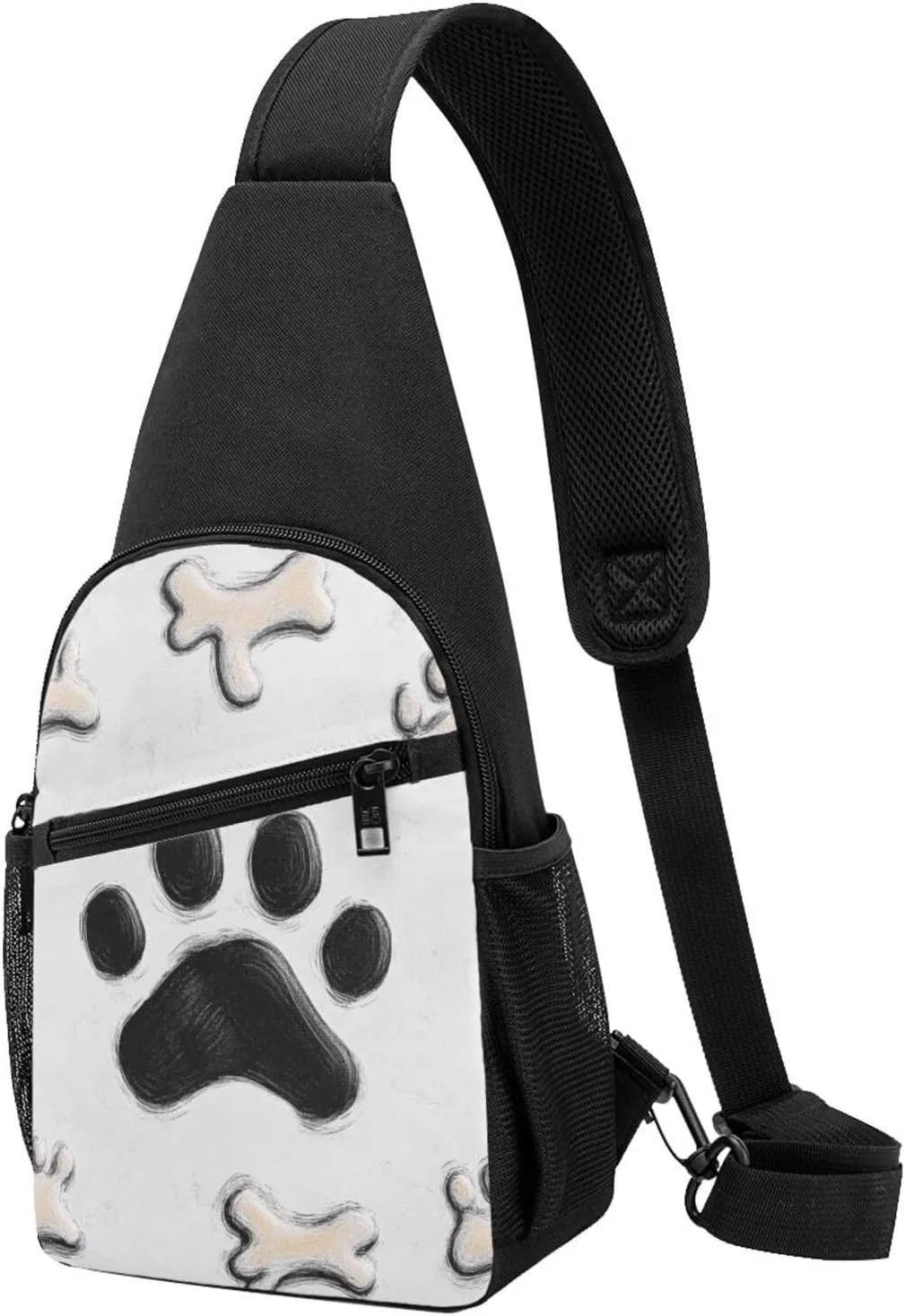 Bone and paw Print Printed Chest Bag Chest Shoulder Crossbody Bag for Men Women Travel Chest Pack Hiking Shoulder Bags, Black, One Size, Hiking Backpack