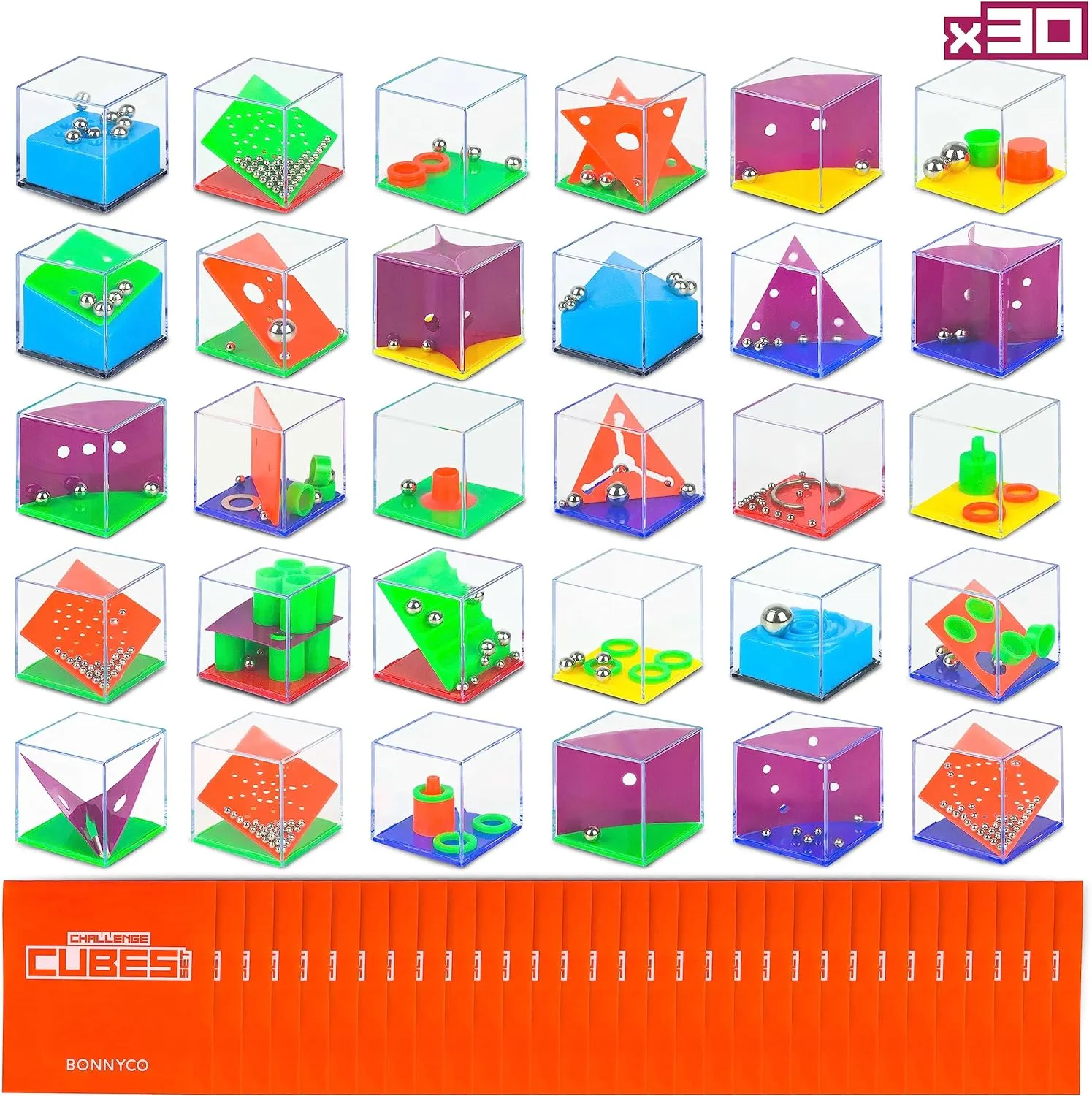 BONNYCO Brain Teaser Puzzles Cubes Kids Party Favors Pack 30 Pinata Goodie Bags Stuffers for Kids 3-5 4-8, Return Gifts for Birthday Party | Mini Puzzle Games, Classroom Prizes | Rewards Stocking