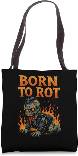 Born to Rot Creepy Zombie Punk Graphic Tee for Horror Fans Tote Bag