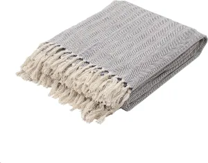BOUCHERON Jaipur Soft Hand Solid Pattern Blue Cotton Throw, 50-Inch x 60-Inch, Majolica Sea-1