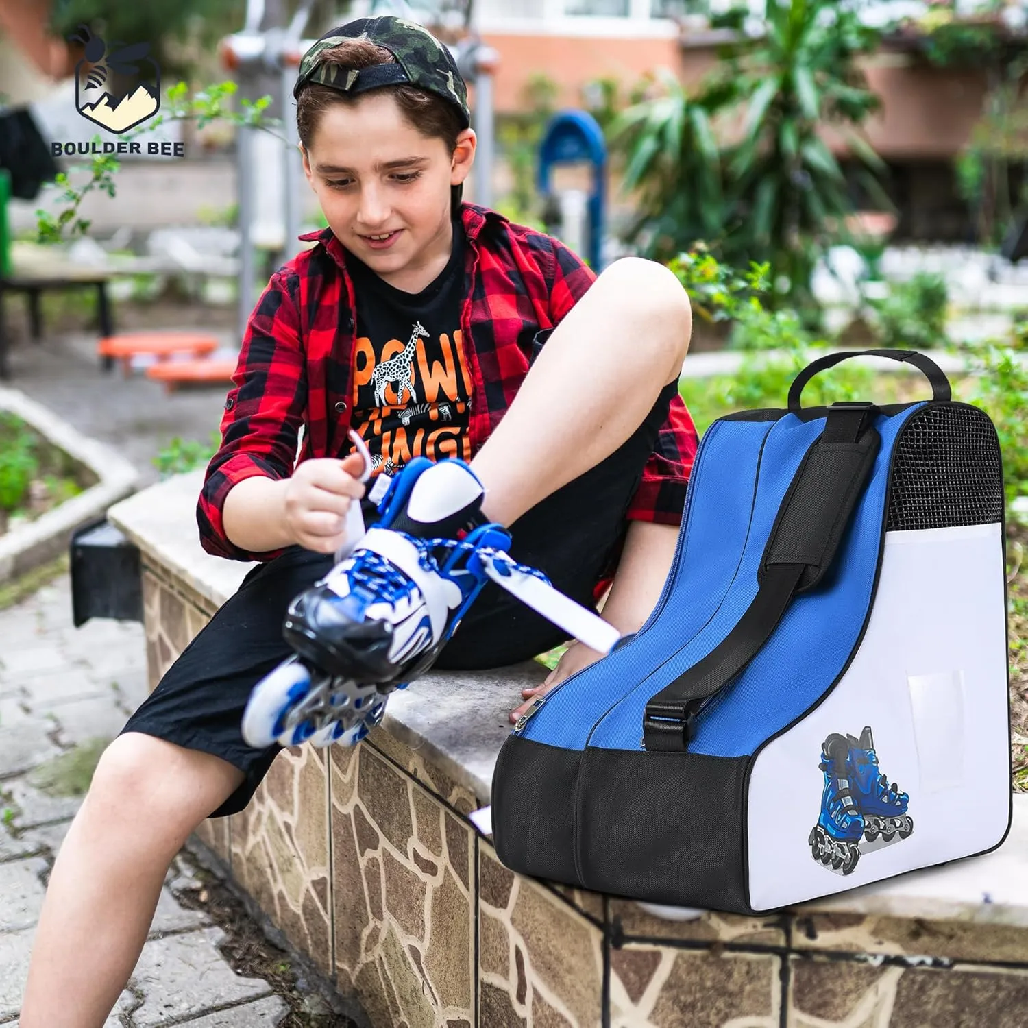 Boulder Bee Roller Skate Bag, Ice Skate Bag for Women with Adjustable Shoulder Strap, Shoe Bag for Ice Skating/Inline Skates, for Both Kids and Adults