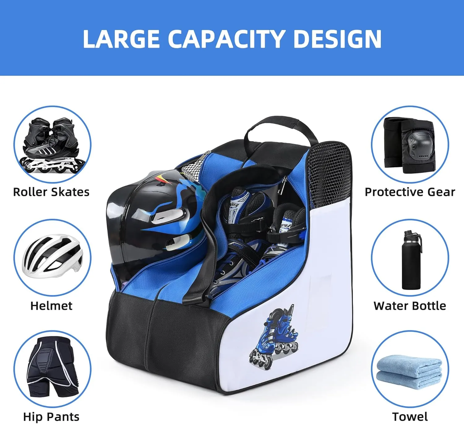Boulder Bee Roller Skate Bag, Ice Skate Bag for Women with Adjustable Shoulder Strap, Shoe Bag for Ice Skating/Inline Skates, for Both Kids and Adults