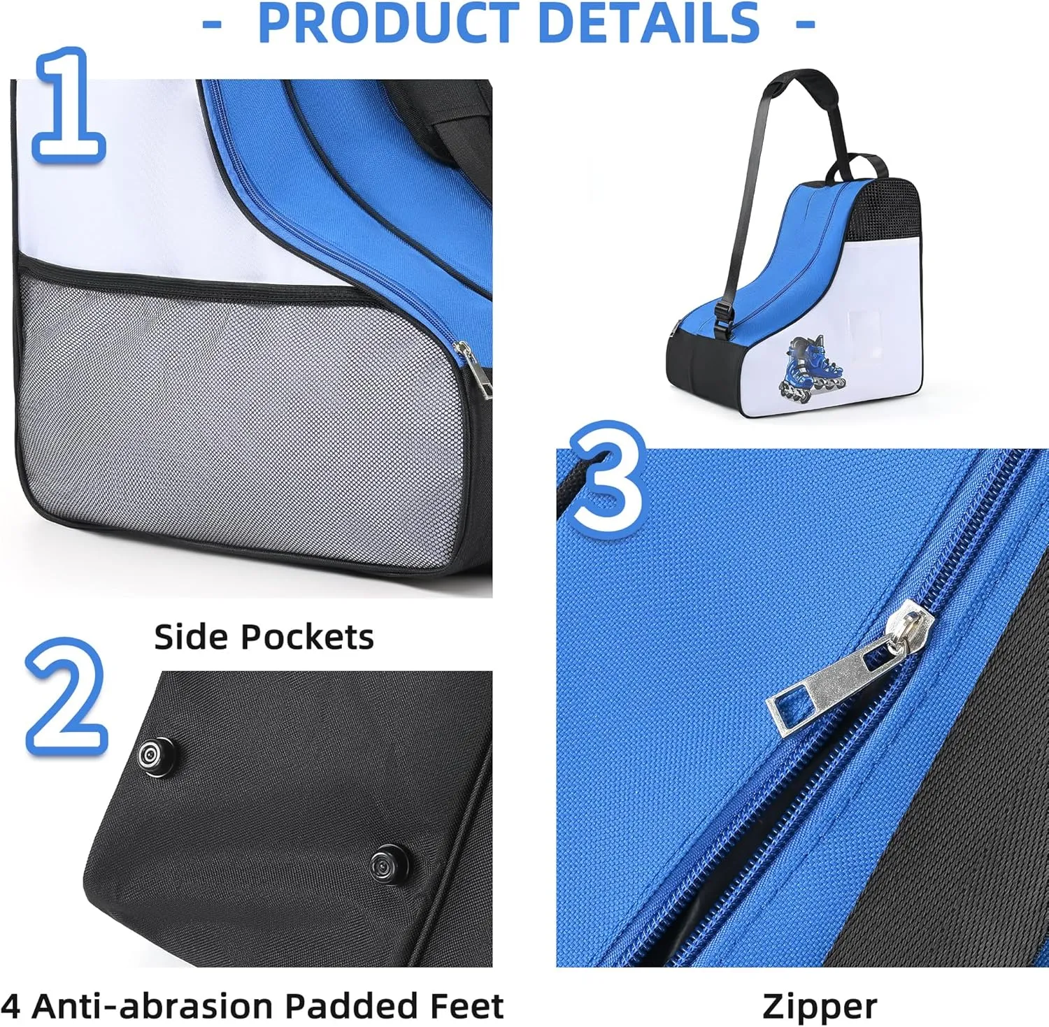 Boulder Bee Roller Skate Bag, Ice Skate Bag for Women with Adjustable Shoulder Strap, Shoe Bag for Ice Skating/Inline Skates, for Both Kids and Adults