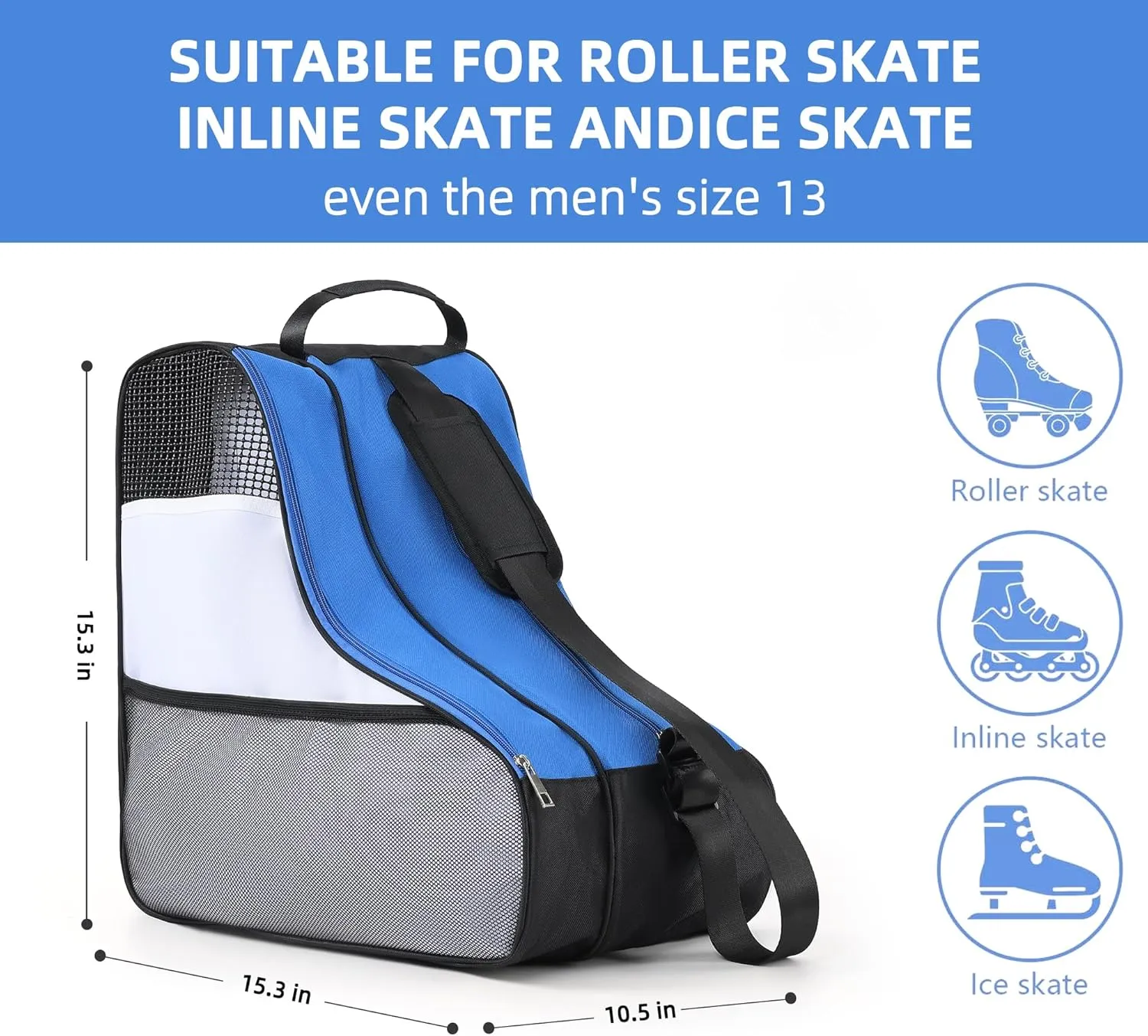 Boulder Bee Roller Skate Bag, Ice Skate Bag for Women with Adjustable Shoulder Strap, Shoe Bag for Ice Skating/Inline Skates, for Both Kids and Adults
