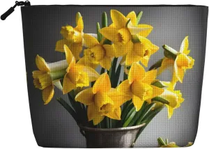 Bouquet of Daffodils print Fake Hemp Makeup Bag,Travel Toiletry Bag,Convenient Cosmetic Makeup Accessories