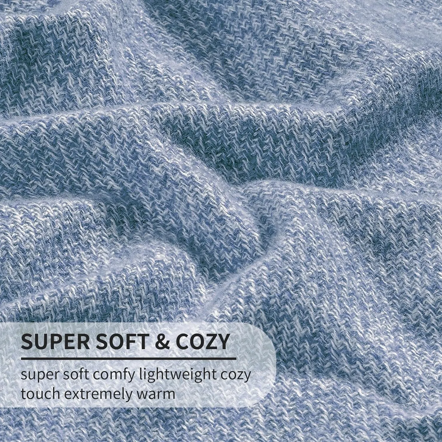 BOURINA Faux Cashmere Fringe Throw Blanket Decorative Lightweight Throw Soft Cozy for Bed or Sofa Outdoor Blanket, 50" x 70" Blue