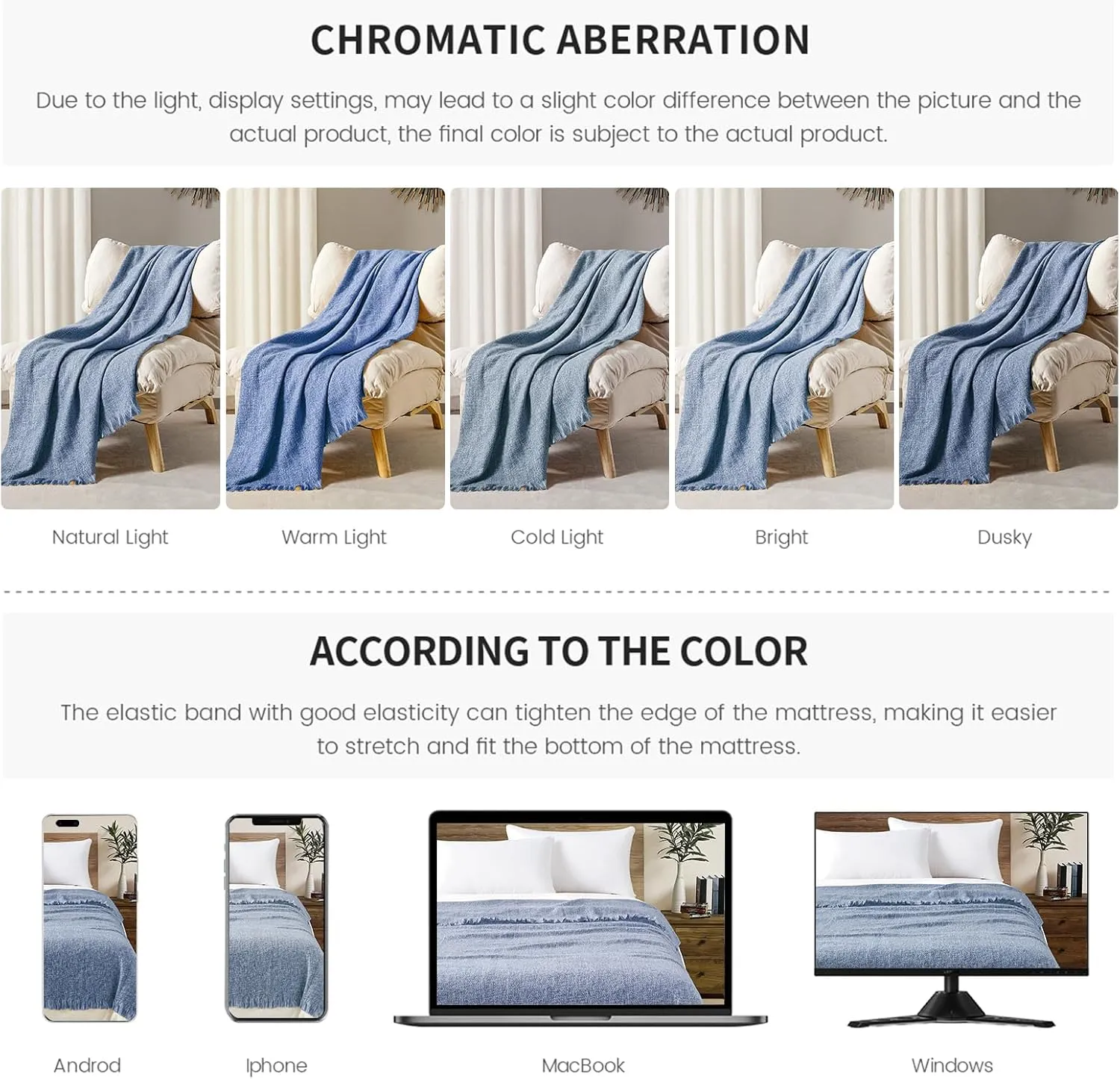 BOURINA Faux Cashmere Fringe Throw Blanket Decorative Lightweight Throw Soft Cozy for Bed or Sofa Outdoor Blanket, 50" x 70" Blue