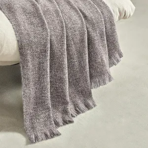BOURINA Faux Cashmere Fringe Throw Blanket Decorative Lightweight Throw Soft Cozy for Bed or Sofa Outdoor Blanket, 50x70 Inches Brown