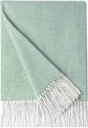 BOURINA Herringbone Two Tone Throw Blanket Faux Cashmere Fringe Soft Lightweight Cozy for Bed Couch Decorative Throws Blanket, Green, 50" x 60"