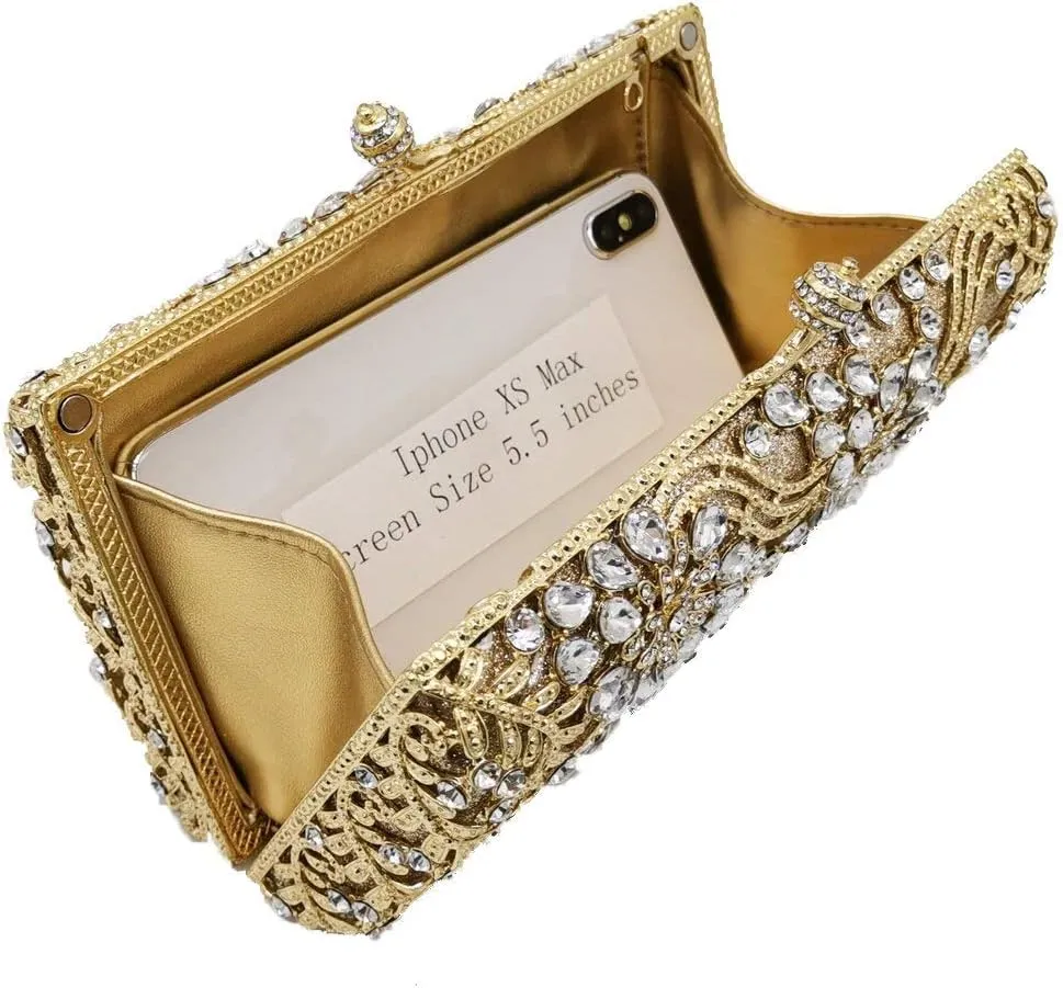 Boutique De FGG Flower Formal Crystal Clutch Purses for Women Evening Handbags Bridal Floral Rhinestones Clutch Bag,Mini
