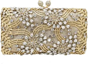Boutique De FGG Flower Formal Crystal Clutch Purses for Women Evening Handbags Bridal Floral Rhinestones Clutch Bag,Mini