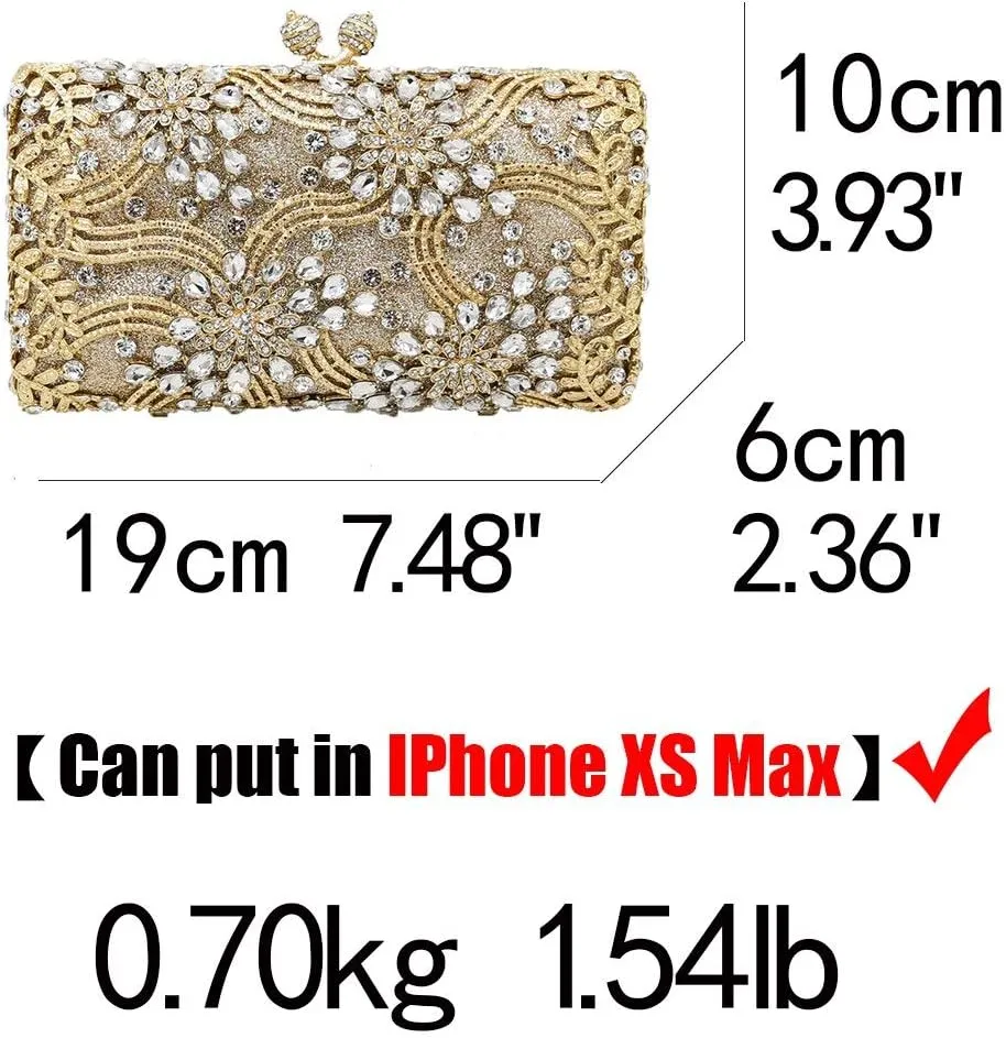 Boutique De FGG Flower Formal Crystal Clutch Purses for Women Evening Handbags Bridal Floral Rhinestones Clutch Bag,Mini