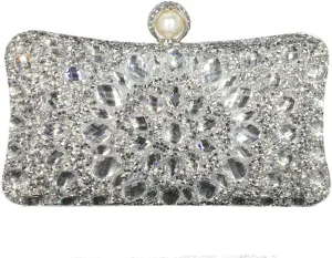 Boutique De FGG Pearl Clasp Crystal Clutch Purses for Women Evening Bags Wedding Handbag Party Rhinestone Clutch Bag,Mini