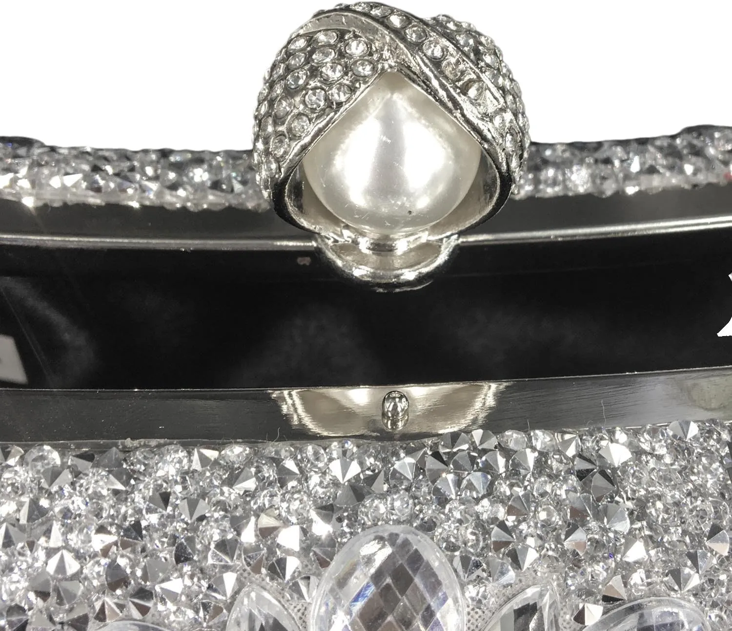 Boutique De FGG Pearl Clasp Crystal Clutch Purses for Women Evening Bags Wedding Handbag Party Rhinestone Clutch Bag,Mini