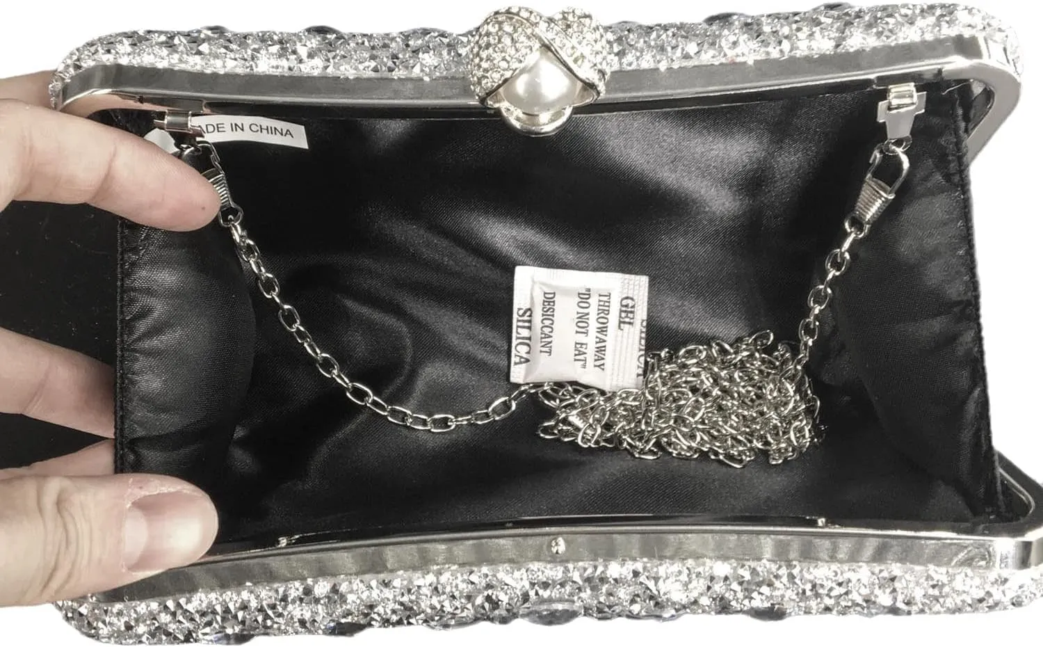 Boutique De FGG Pearl Clasp Crystal Clutch Purses for Women Evening Bags Wedding Handbag Party Rhinestone Clutch Bag,Mini