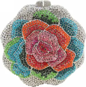 Boutique De FGG Rose Crystal Clutch Purse Women Flower Evening Bag Wedding Party Prom Bridal Rhinestone Floral Handbag,Mini