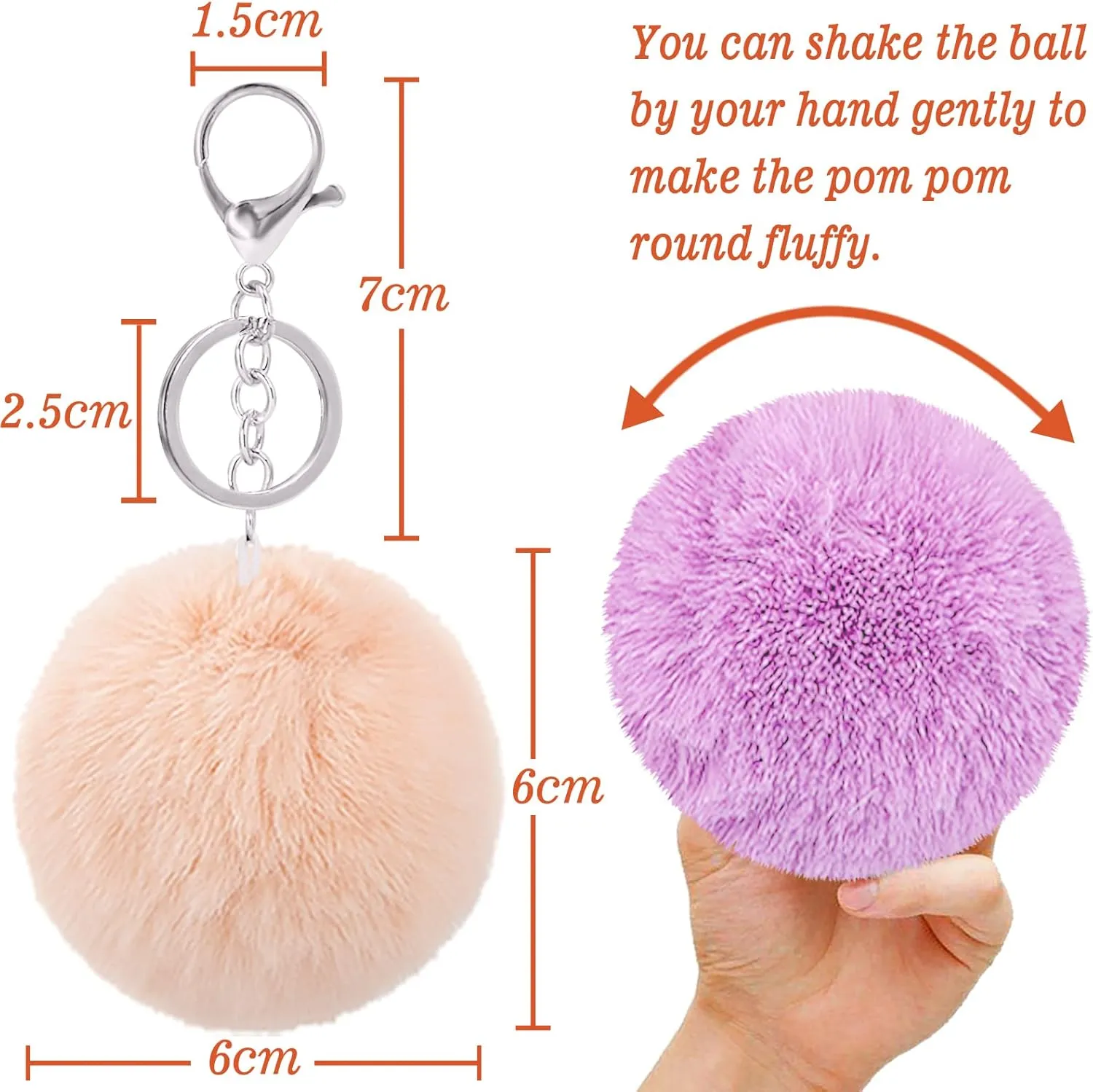 BQTQ 18 Pieces Pom Pom Keychain Rabbit Faux Fur Ball Keychain Fluffy Pom Pom Keychain Pom Pom Puff Ball with Keychain Hooks
