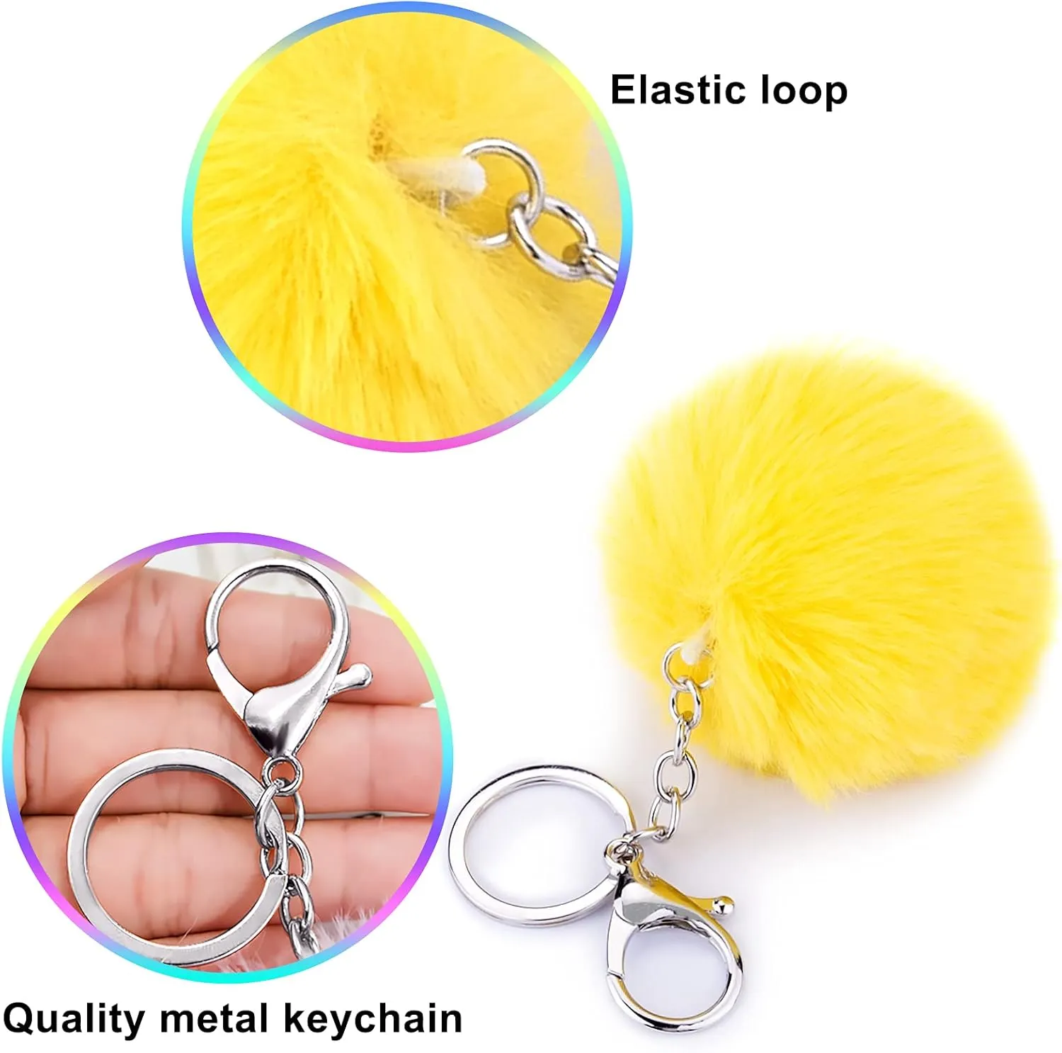 BQTQ 18 Pieces Pom Pom Keychain Rabbit Faux Fur Ball Keychain Fluffy Pom Pom Keychain Pom Pom Puff Ball with Keychain Hooks