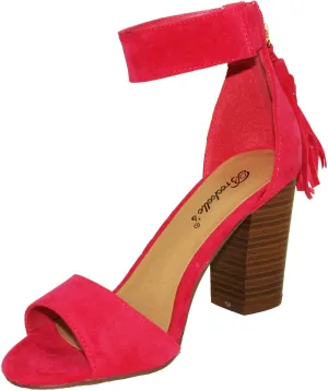 Breckelle's Women's Pensee-32 Faux Suede Ankle Cuff Open Toe Chunky Block High Heel Sandals
