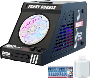 Bubble Machine, Automatic Bubble Machine for Kids, Produce 10000  Bubbles, with 6 Large Holes/Batteries/LED Lights/Bubble Liquid, Portable Bubble Toys for Boys Girls Wedding Outdoor Party (Black)