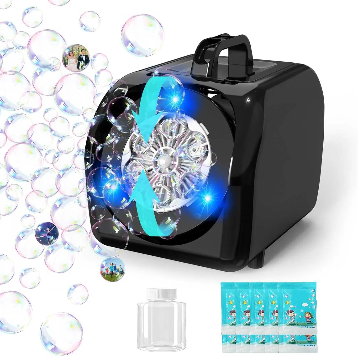 Bubble Machine for Kids Toddlers Automatic Battery Operated Bubble Machine 20000  Bubbles/Mins 45° Portable Bubble Maker with Bubble Solution Outdoor Toys for Parties, Birthday, Wedding, Christmas