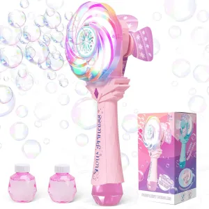 Bubble Wands for Kids Age 4-8: Windmill Light Up Automatic Bubble Machine Rechargeable With 2 Bubble Solution Outdoor Party Birthday Toys for Toddlers, Gift for 3 4 5 6 7 8 Year Old Girls, Pink