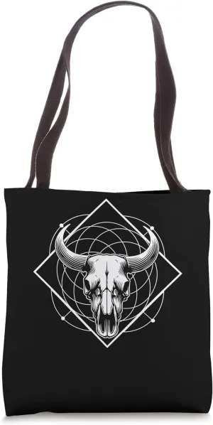 Bull Skull with Concentric Geometry Gothic & Heavy Metal Tote Bag