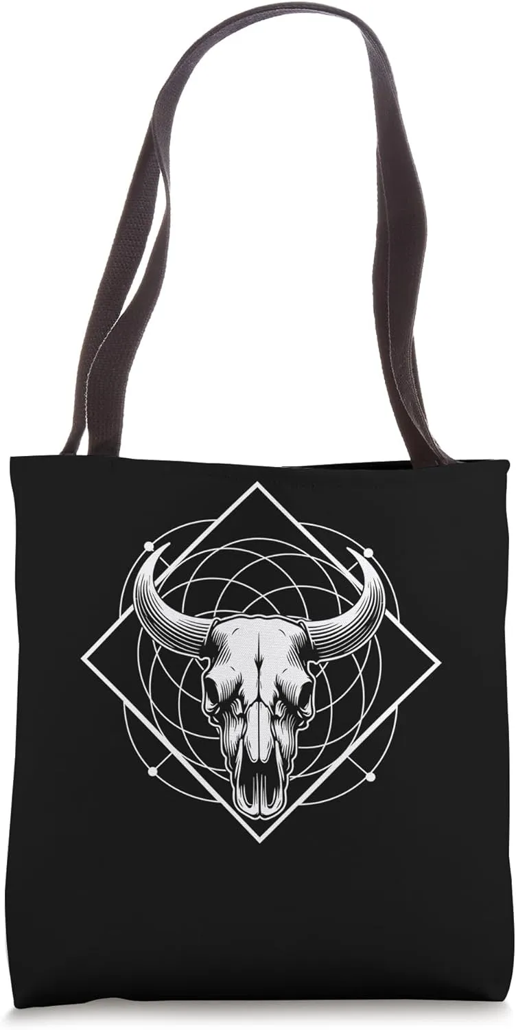 Bull Skull with Concentric Geometry Gothic & Heavy Metal Tote Bag