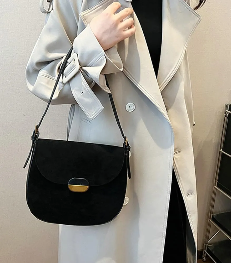 Burgundy Suede Shoulder Bags For Women Brown Suede Small Trendy Wine Crossbody Bag Saddle Suede Satchel Bag