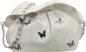 Butterflies Decoration Cross Body Bags for Women Trendy Handbags with Metal Adjustable Chain Soft PU Shoulder Bags