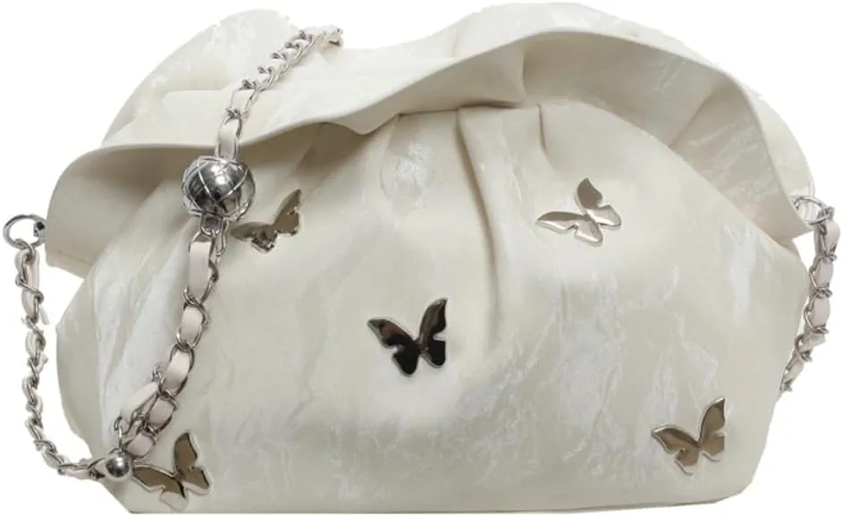 Butterflies Decoration Cross Body Bags for Women Trendy Handbags with Metal Adjustable Chain Soft PU Shoulder Bags