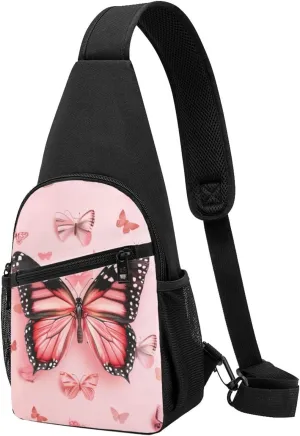 Butterfly Printed Chest Bag Chest Shoulder Crossbody Bag for Men Women - Travel Chest Pack Hiking Shoulder Bags, Black, One Size, Casual Daypack