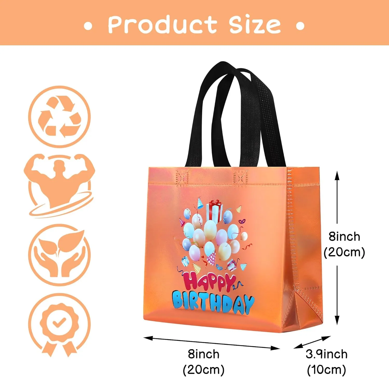cabzymx Small Sunset Gold Birthday Gift Bags with Handles, 18 Pcs Balloons Pattern Happy Birthday Party Bags Bulk for Girls, Boys