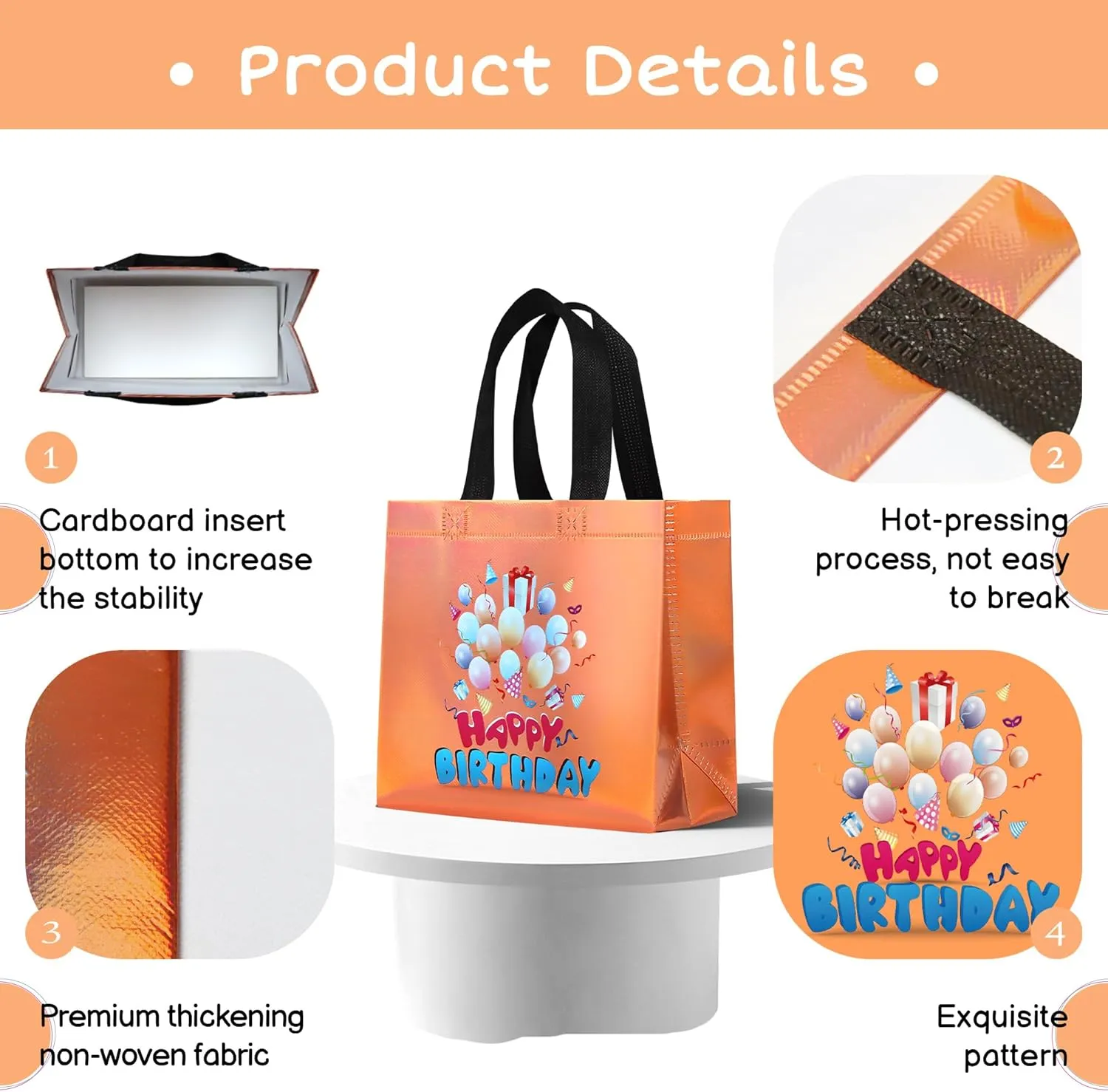 cabzymx Small Sunset Gold Birthday Gift Bags with Handles, 18 Pcs Balloons Pattern Happy Birthday Party Bags Bulk for Girls, Boys