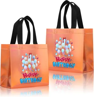 cabzymx Small Sunset Gold Birthday Gift Bags with Handles, 18 Pcs Balloons Pattern Happy Birthday Party Bags Bulk for Girls, Boys