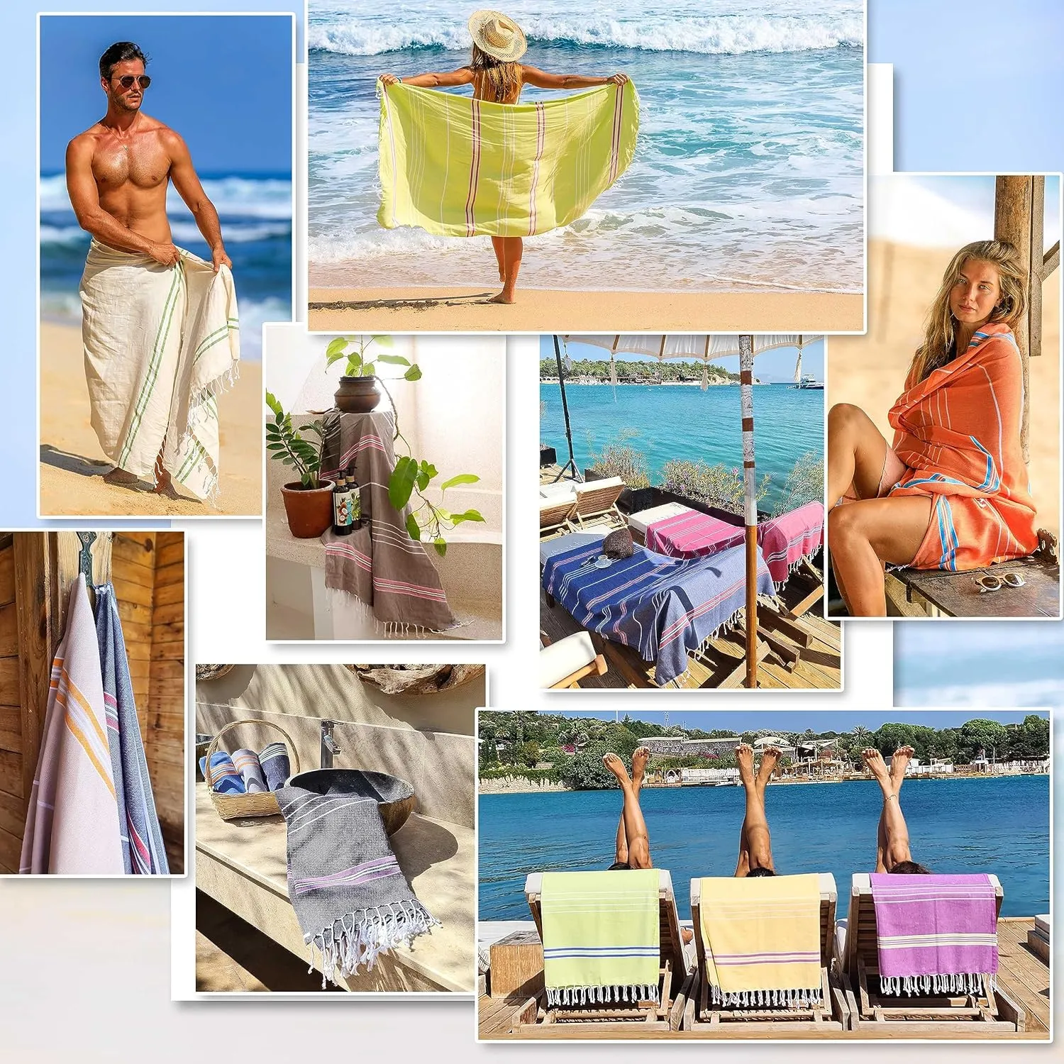 Cacala Turkish Beach Towel Quick Dry Prewashed for Soft Feel Extra Large Peshtemal for Bathroom, Travel, Pool and Swim, Paradise Series, 37 in x 70 in