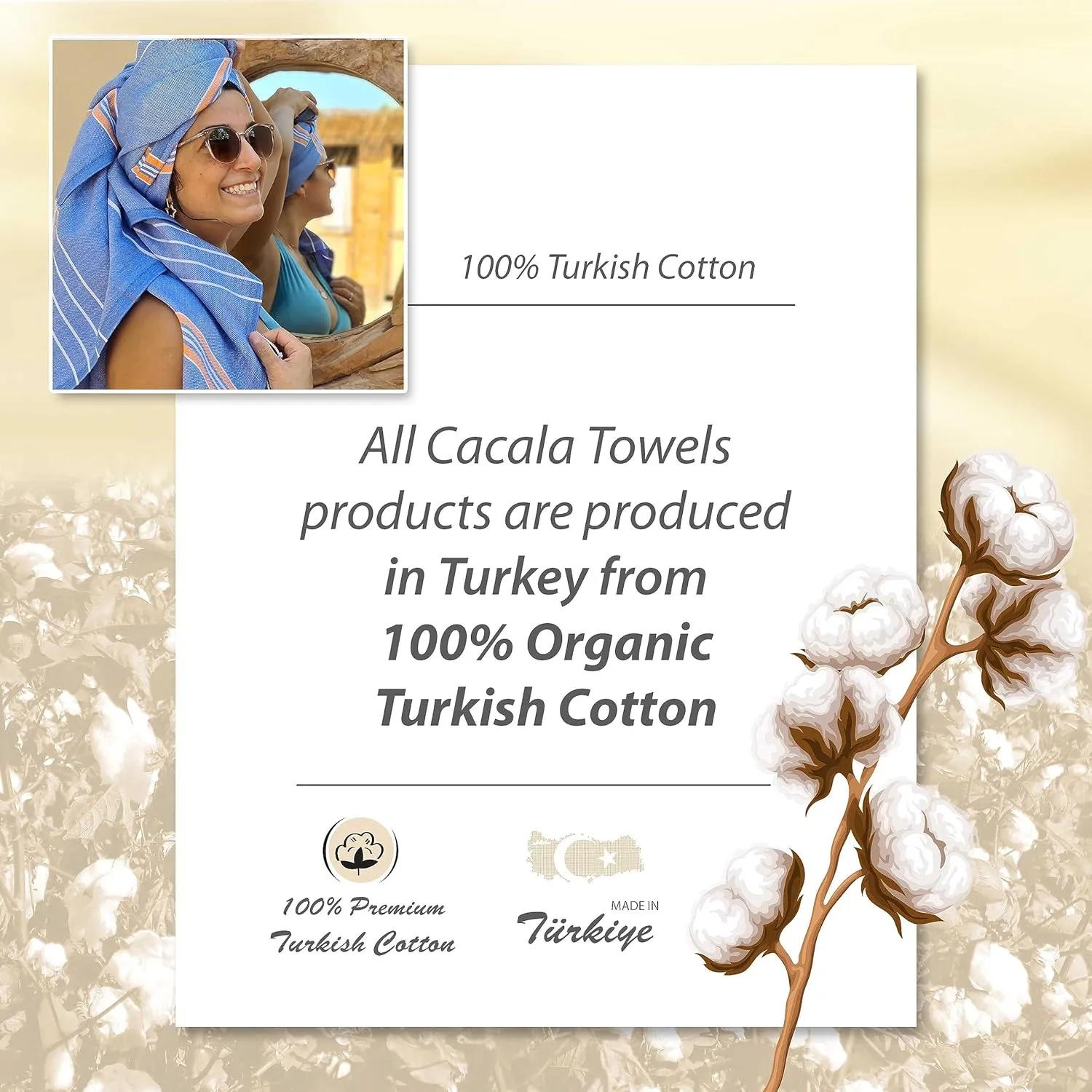 Cacala Turkish Beach Towel Quick Dry Prewashed for Soft Feel Extra Large Peshtemal for Bathroom, Travel, Pool and Swim, Paradise Series, 37 in x 70 in