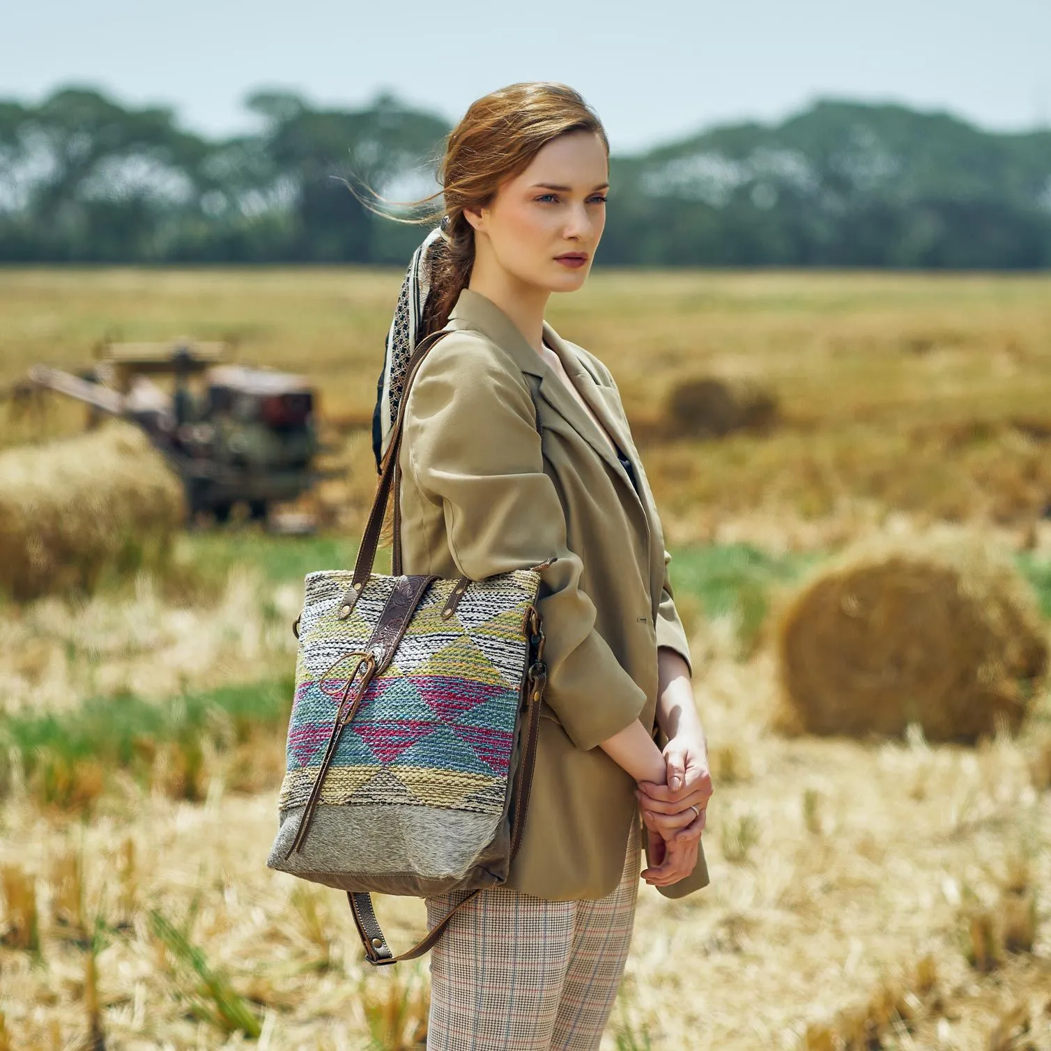 Canvas Shoulder Bag-Myra Muted Cones