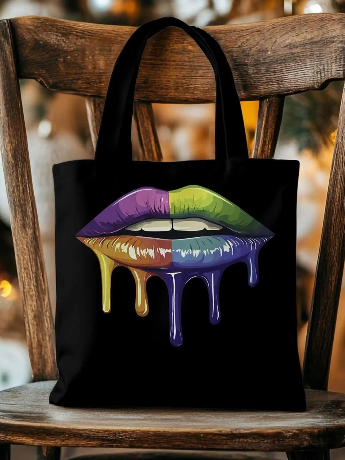 Canvas Tote Bag, Colorful Abstract Art Lips Aesthetic Canvas Tote Handbags for Women Shoulder Bag
