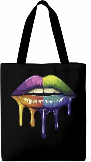 Canvas Tote Bag, Colorful Abstract Art Lips Aesthetic Canvas Tote Handbags for Women Shoulder Bag