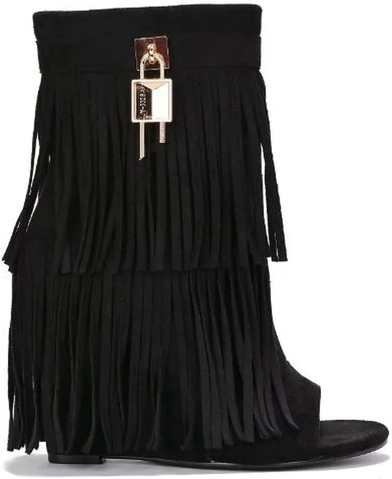 Cape Robbin Cerritos Women's Tassel Bootie Fringe Wedge Heel Ankle Boots