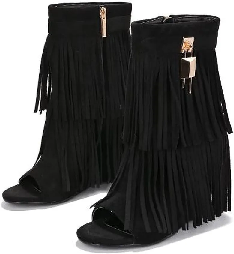 Cape Robbin Cerritos Women's Tassel Bootie Fringe Wedge Heel Ankle Boots